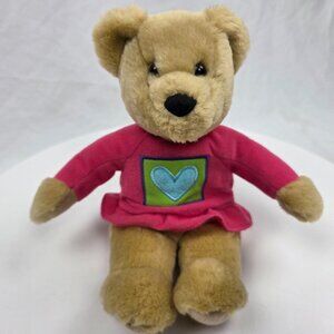 HALLMARK Cards Tan Teddy Bear Pink Shirt Dress Heart Plush Toy 10" Valentines